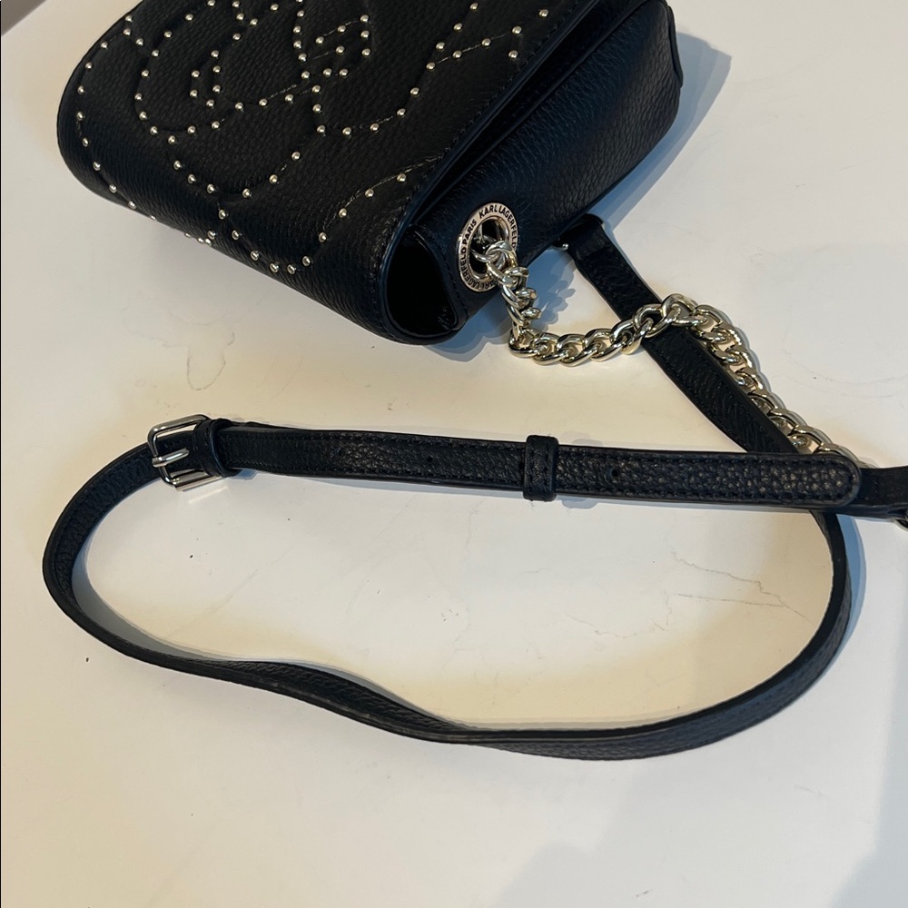Karl Lagerfeld Gold Studded Paris Flora Crossbody Bag in Black Leather - Picture 5 of 11